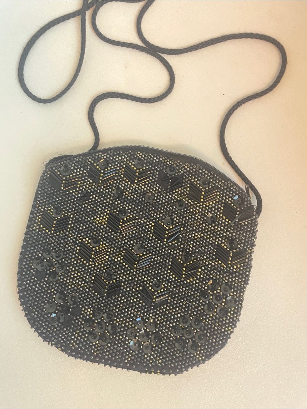 Vintage Black & Gold Beaded Crossbody Bag